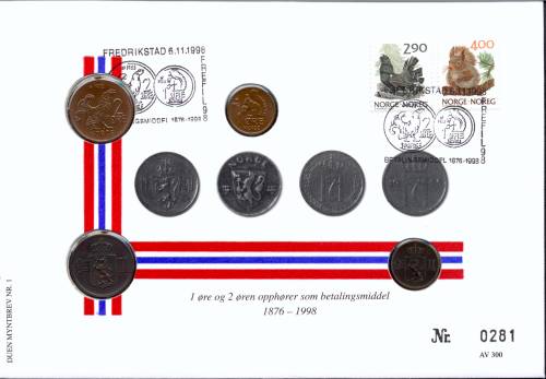 Bilde av 1 øre og 2 øren opphører som betalingsmiddel 1876-1998