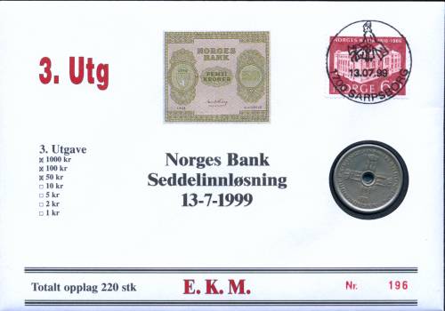 Bilde av Seddelinnlsning 13-7-1999 - 3. Utg 50 kr seddel