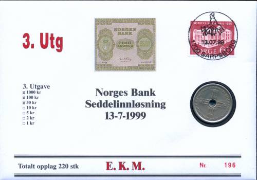 Bilde av Seddelinnløsning 13-7-1999 - 3. Utg 50 kr seddel