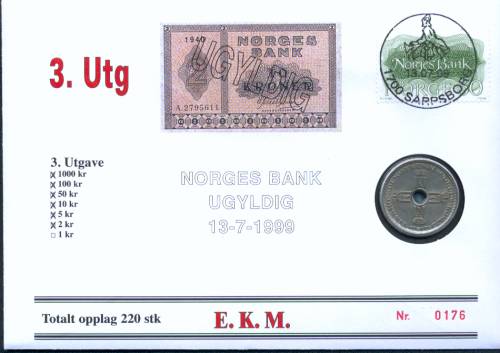 Bilde av Seddelinnløsning 13-7-1999 - 3. Utg 2 kr seddel